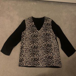 Club Monaco Black and Leopard Print Silk Shirt